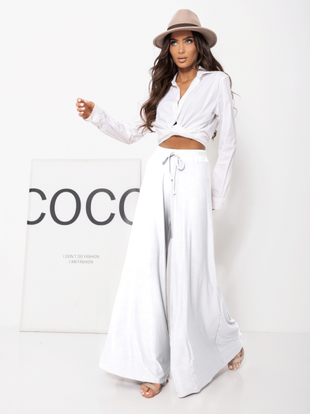 Stylowe szerokie spodnie z wiskozy ANWEN - białe