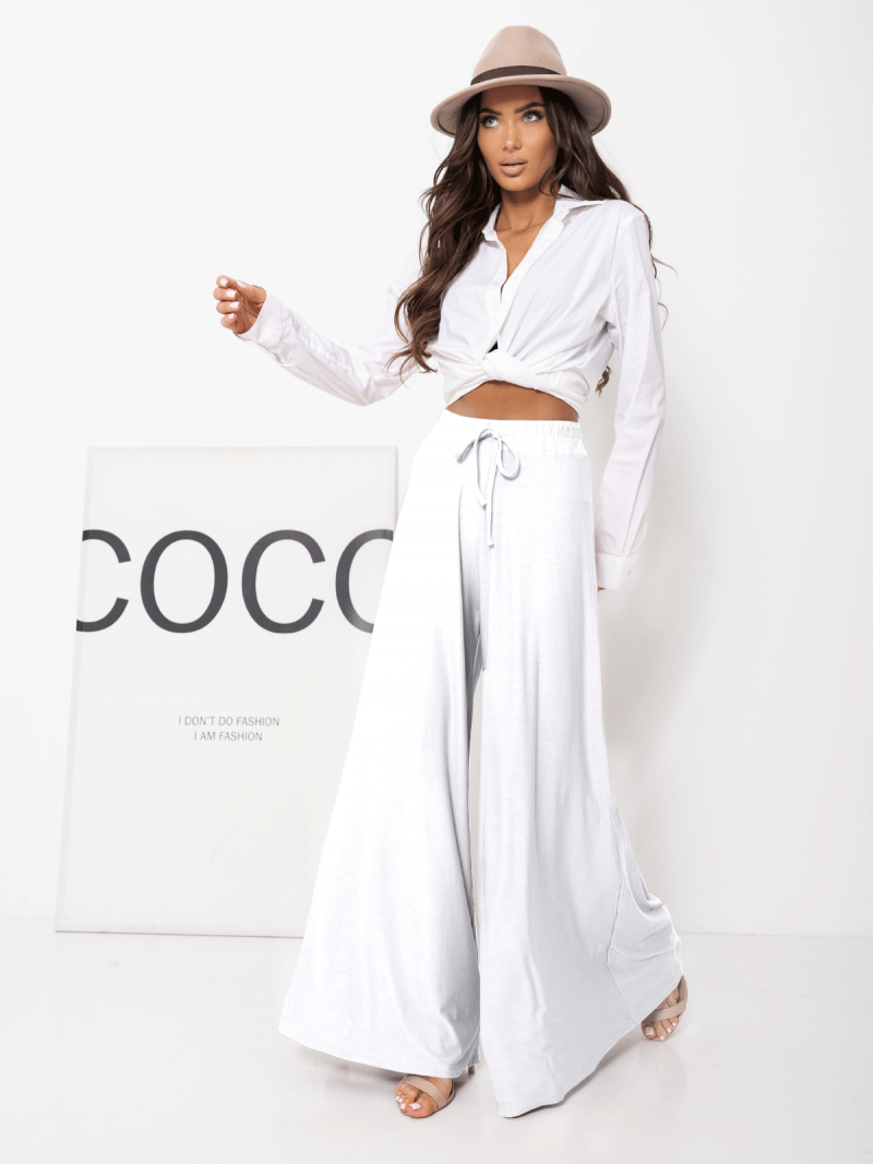 Stylowe szerokie spodnie z wiskozy ANWEN - białe