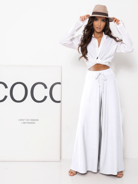 Stylowe szerokie spodnie z wiskozy ANWEN - białe 2