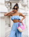 Komplet crop top i szerokie spodnie DINAH - błękitny