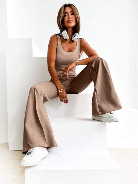 Komplet crop top i spodnie dzwony modelujące VIKI - cappuccino 2