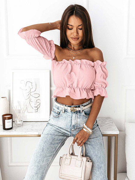 Muślinowa bluzka hiszpanka LORITA - pudrowy róż 2