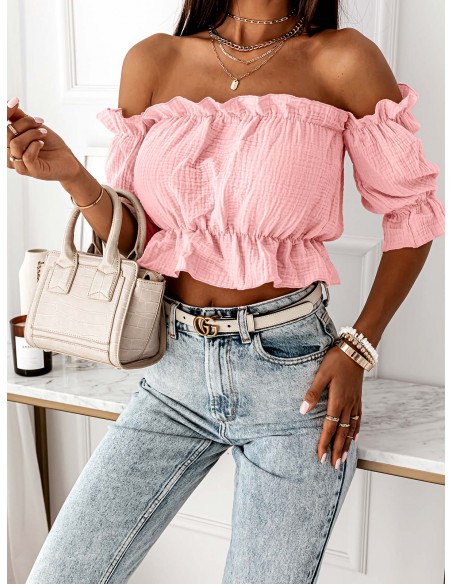 Muślinowa bluzka hiszpanka LORITA - pudrowy róż