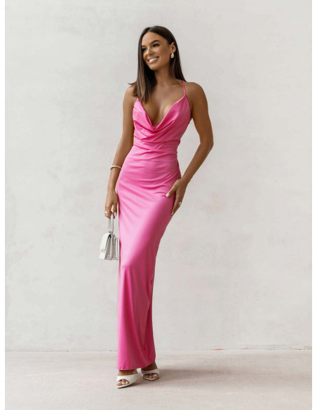 Dopasowana sukienka maxi na wesele MAURA - różowa