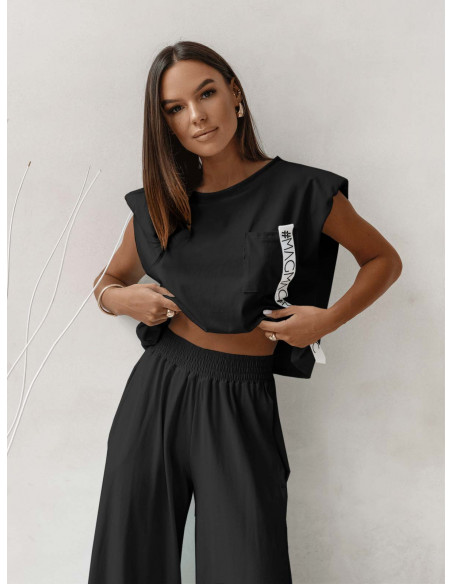 Bawełniany komplet top i szerokie spodnie ZAHIR - czarny