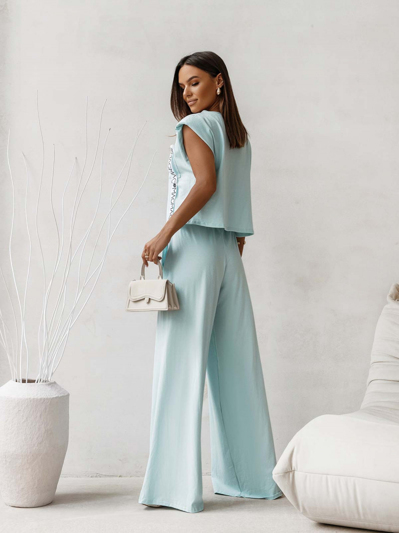 Bawełniany komplet top i szerokie spodnie ZAHIR - błękitny