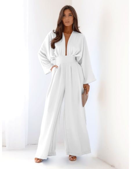 Kombinezon z szerokimi nogawkami LACEY - biały