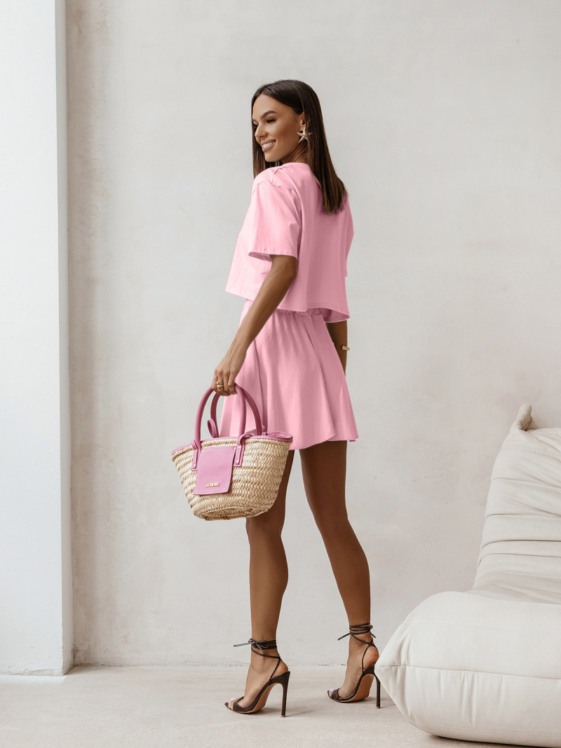 Bawełniany komplet top i spódnico-spodenki TALLA - pudrowy róż