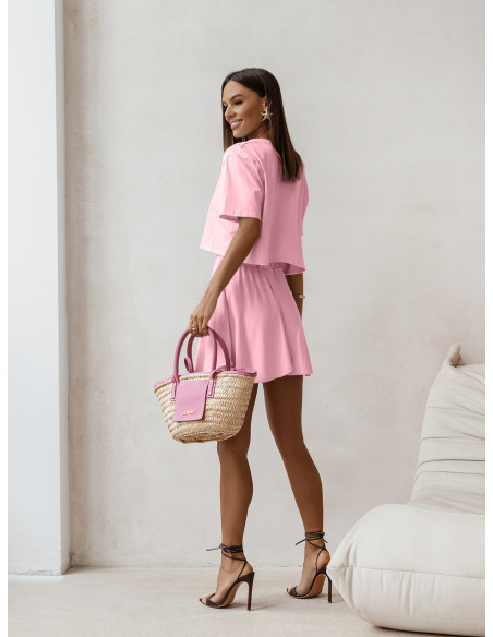 Bawełniany komplet top i spódnico-spodenki TALLA - pudrowy róż