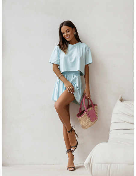 Bawełniany komplet top i spódnico-spodenki TALLA - błękitny