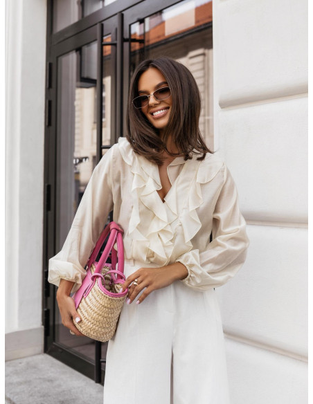 Bluzka koszulowa z tencelu z falbanami MIREVA - ecru