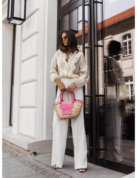 Bluzka koszulowa z tencelu z falbanami MIREVA - ecru