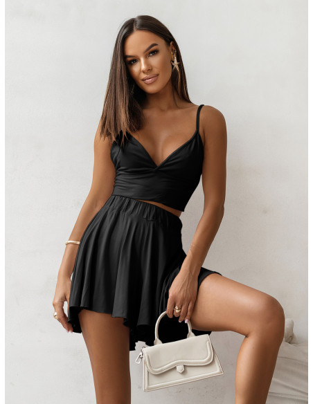 Wiskozowy komplet top i spódnico-spodenki NEVA - czarny