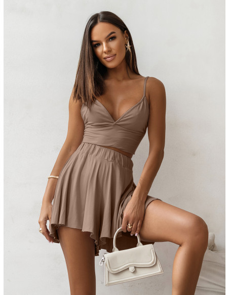 Wiskozowy komplet top i spódnico-spodenki NEVA - mocha mousse