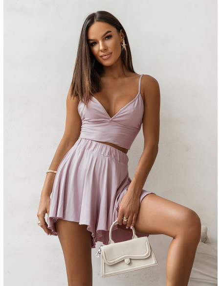 Wiskozowy komplet top i spódnico-spodenki NEVA - brudny róż