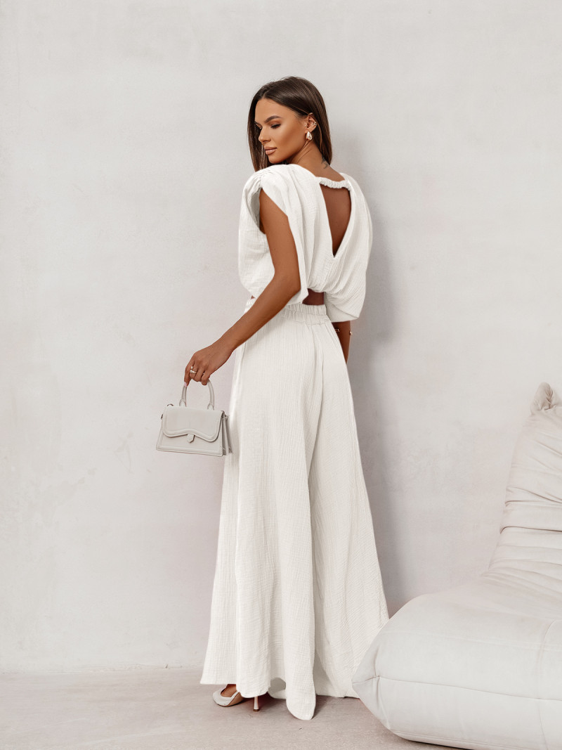 Muślinowy komplet bluzka i spodnie ZAYRA - biały