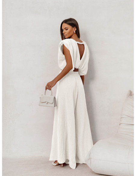 Muślinowy komplet bluzka i spodnie ZAYRA - biały