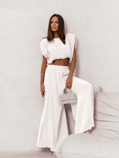 Muślinowy komplet bluzka i spodnie ZAYRA - biały 2