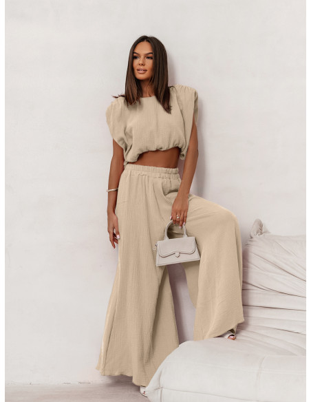 Muślinowy komplet bluzka i spodnie ZAYRA - beżowy