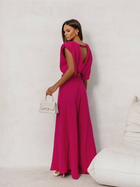 Muślinowy komplet bluzka i spodnie ZAYRA - fuksjowy