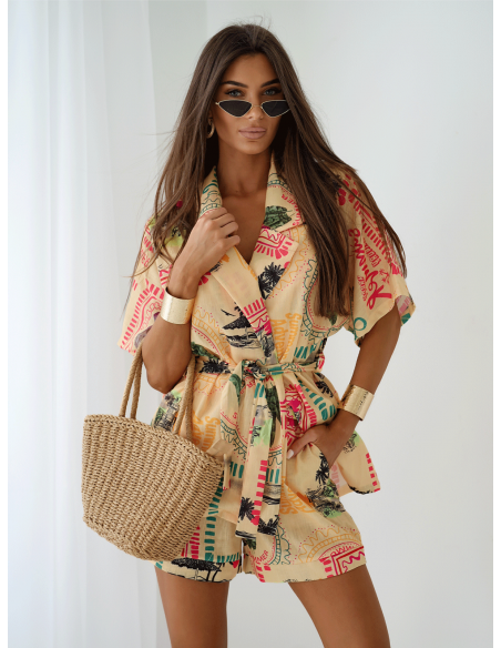 Stylowy lniany komplet 3w1 w print ALLETTA - wzór 2