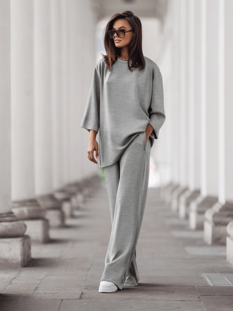 Stylowy komplet dresowy z tencelu MEGARA - szary melanż