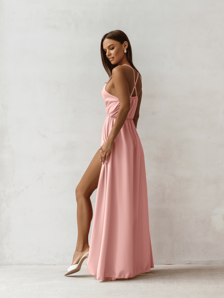 Sukienka maxi na ramiączkach SENTILA - pudrowy róż