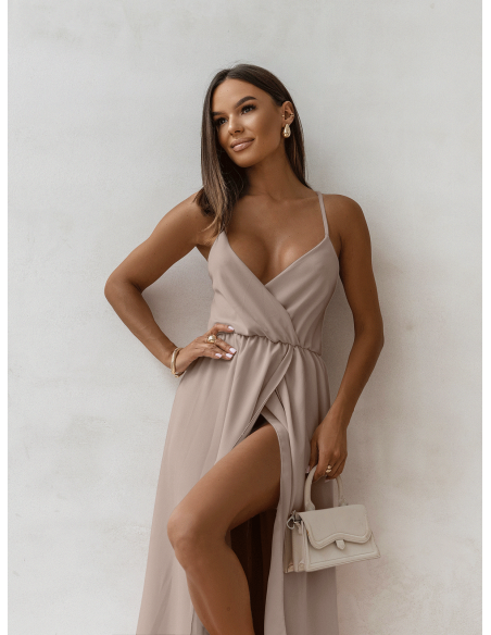 Sukienka maxi na ramiączkach SENTILA - mocha mousse