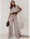 Lniany komplet bluzka i spodnie ENOLA - mocha mousse