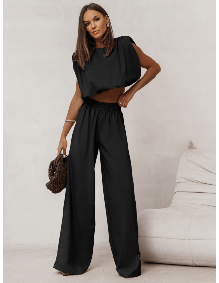 Lniany komplet bluzka i spodnie ENOLA - czarny