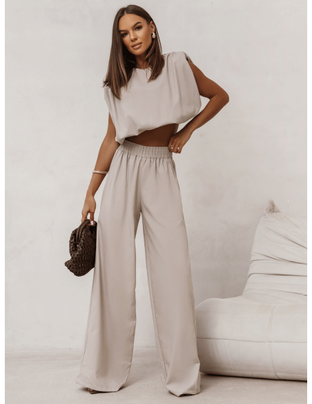 Lniany komplet bluzka i spodnie ENOLA - beżowy