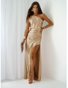 Satynowa sukienka maxi na jedno ramię MINNIE - złota