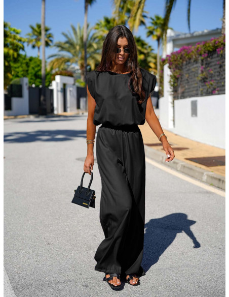 Stylowy komplet bluzka i szerokie spodnie PALMERA - czarny