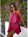 Muślinowy komplet top i spódnico-spodenki SANDY - fuksjowy