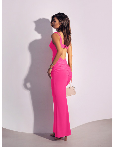 Sukienka maxi z odsłoniętymi plecami ELARA - neon róż