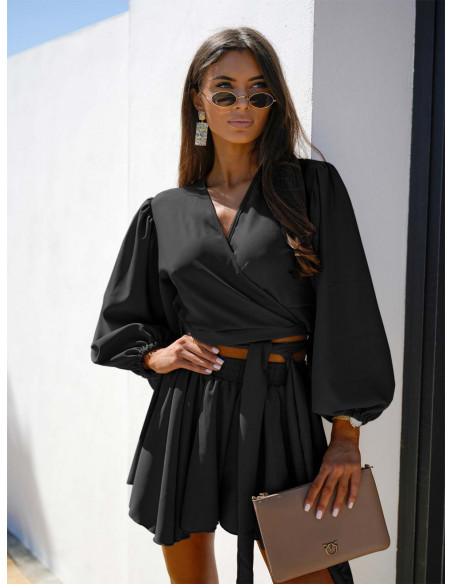 Komplet bluzka i spódnico-spodenki LETIA - czarny