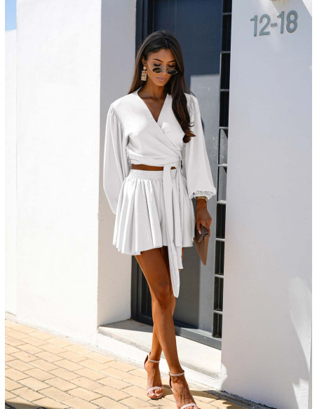 Komplet bluzka i spódnico-spodenki LETIA - biały