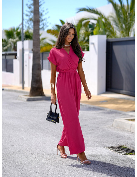 Stylowy kombinezon z szerokimi nogawkami KAMAYA - fuksjowy