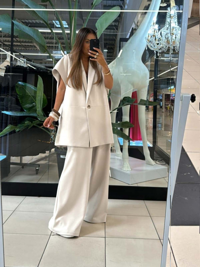 Szerokie spodnie z wiskozy AMARISSE - waniliowe