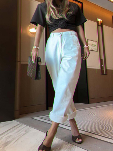 Spodnie mom fit z jeansu ORION - ecru