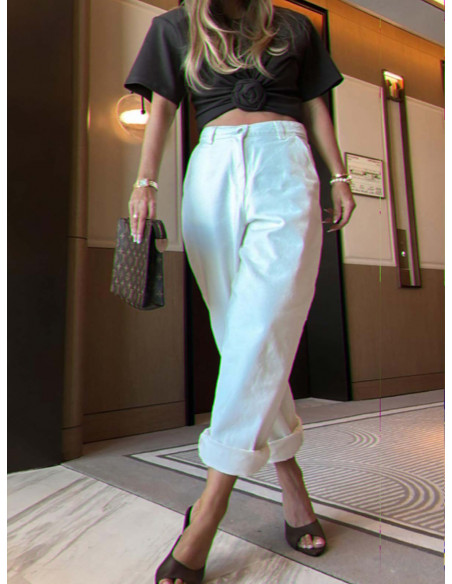 Spodnie mom fit z jeansu ORION - ecru