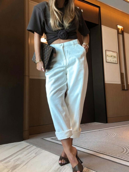 Spodnie mom fit z jeansu ORION - ecru 2