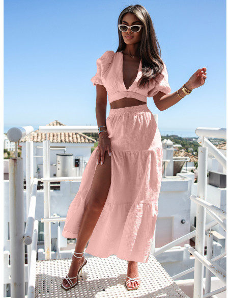 WP muślinowa spódnica maxi - pudrowy róż