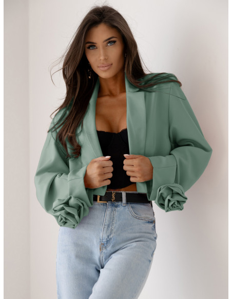 Krótka marynarka oversize z różą na rękawie MALLA - szałwiowa