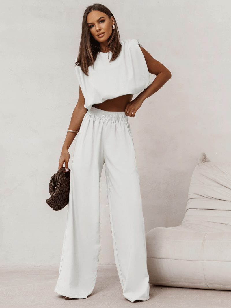 Lniany komplet bluzka i spodnie ENOLA - biały