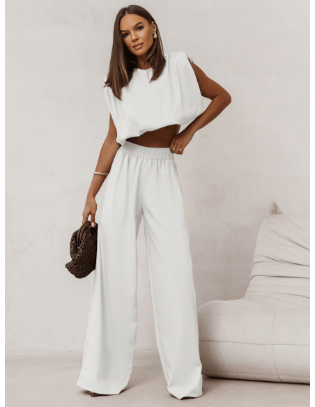 Lniany komplet bluzka i spodnie ENOLA - biały