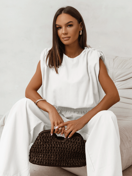 Lniany komplet bluzka i spodnie ENOLA - biały 2