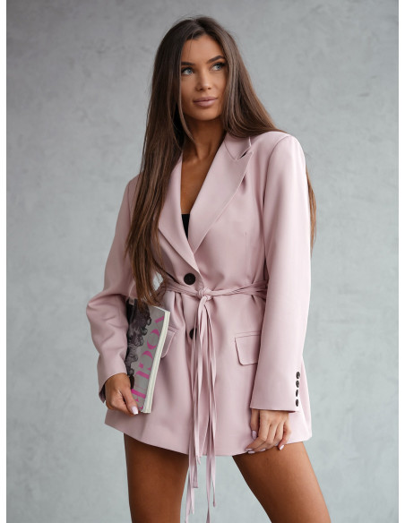 Marynarka oversize z wiązaniem AVIONA - pudrowy róż