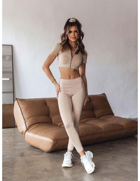 WP elastyczny komplet top i legginsy - beżowy