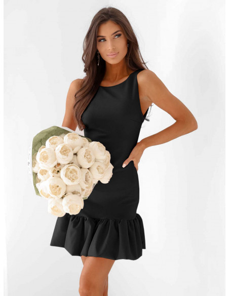 Trapezowa sukienka mini z falbaną IRRIA - czarna